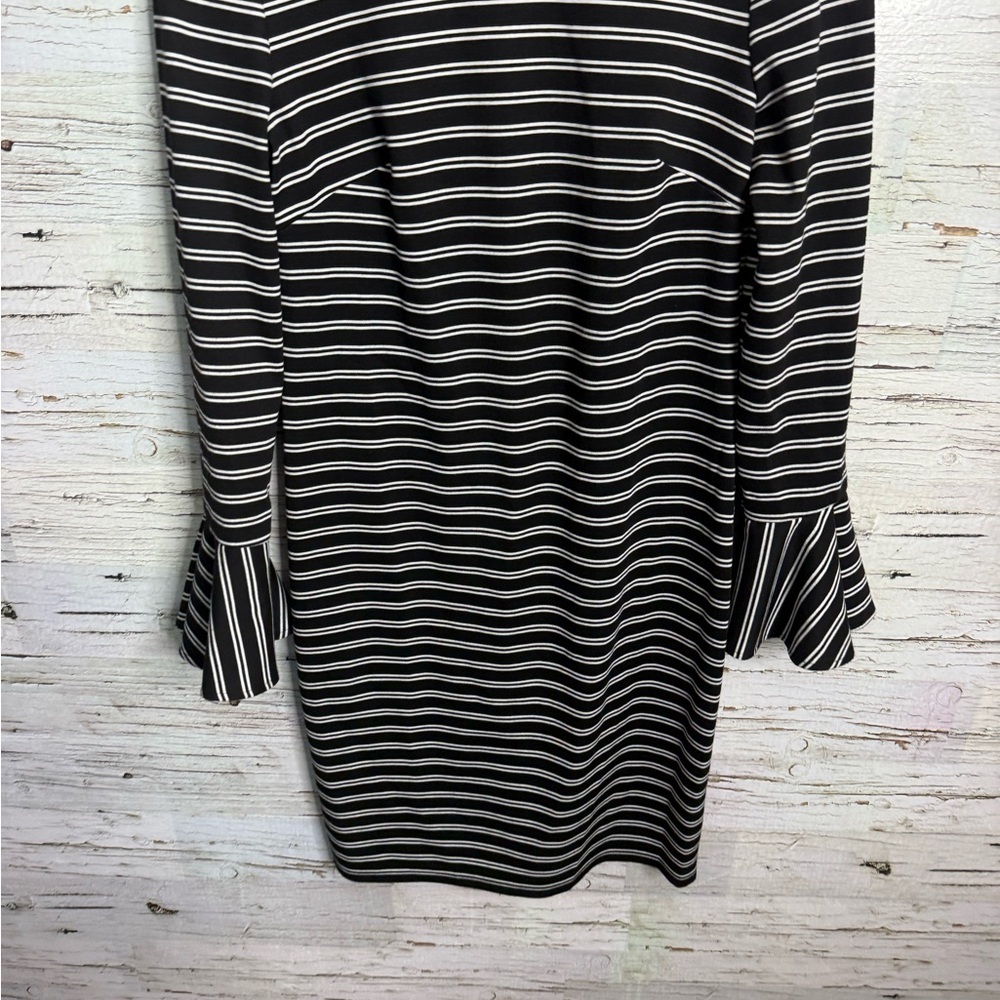 Chaps Black and White Striped Midi Dress size 6 bell sleeves - Picture 2 of 7
